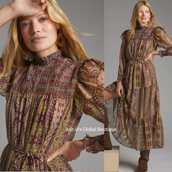 NWT ANTHROPOLOGIE Llani Smocked Tiered Midi Dress. Size M - Picture 14 of 16